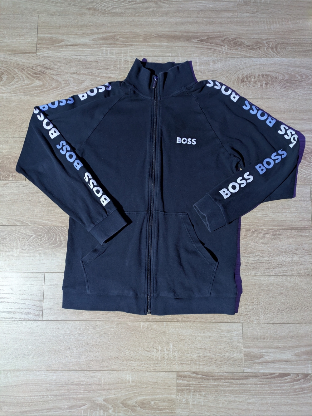 Boss Navy Zip Hoodie with Branded Metal Pull